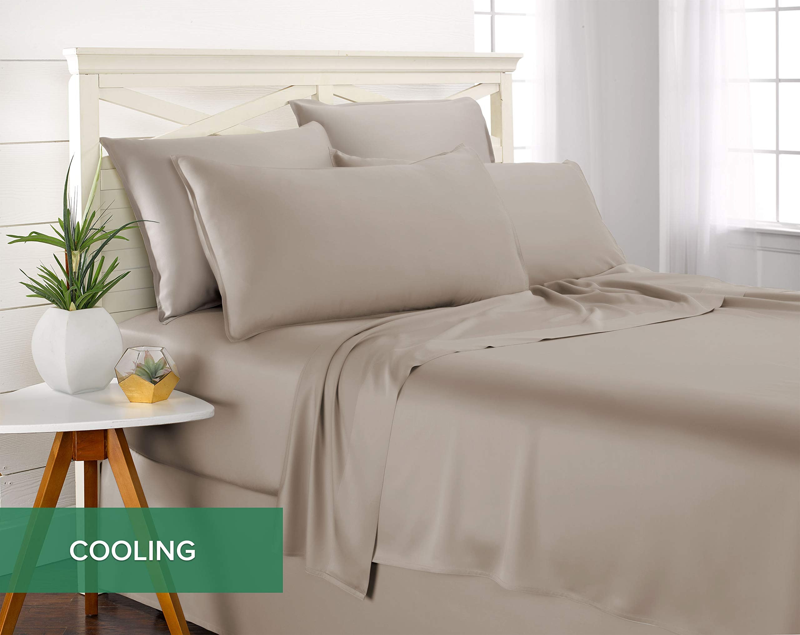Pure Bamboo Queen Pillowcases in sand soft texture provides gentle comfort.