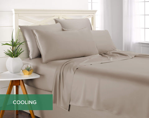 Pure Bamboo Queen Pillowcases in sand soft texture provides gentle comfort.