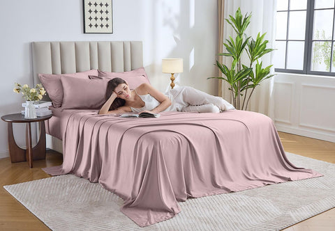 Pure Bamboo Queen Sheets highlighting cooling design for all-season comfort.