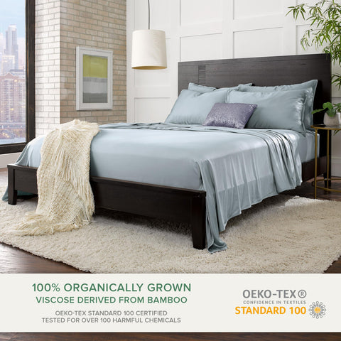 Pure Bamboo queen flat sheet draped for silky, breathable comfort