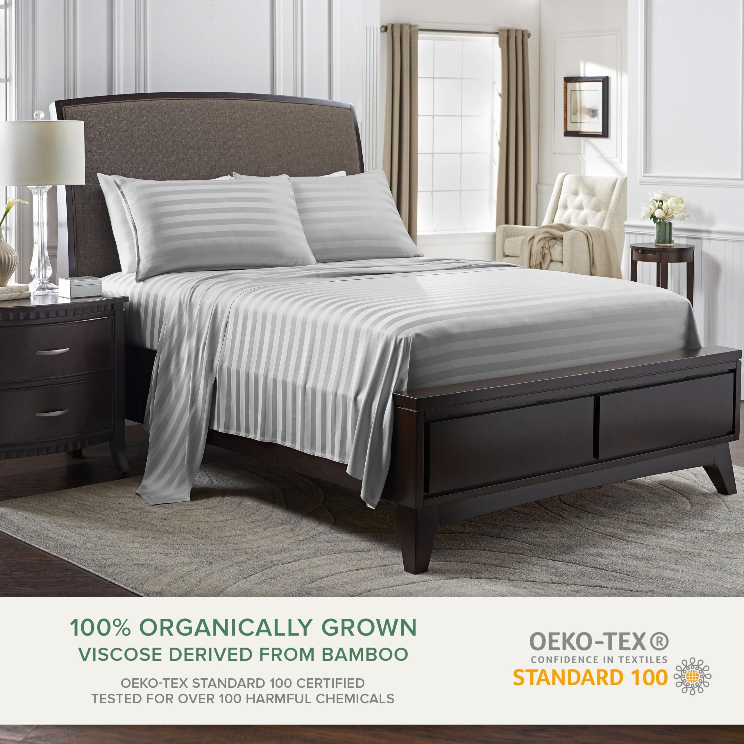 Pure Bamboo Queen Sheets folded on bed demonstrates generous queen size fit
