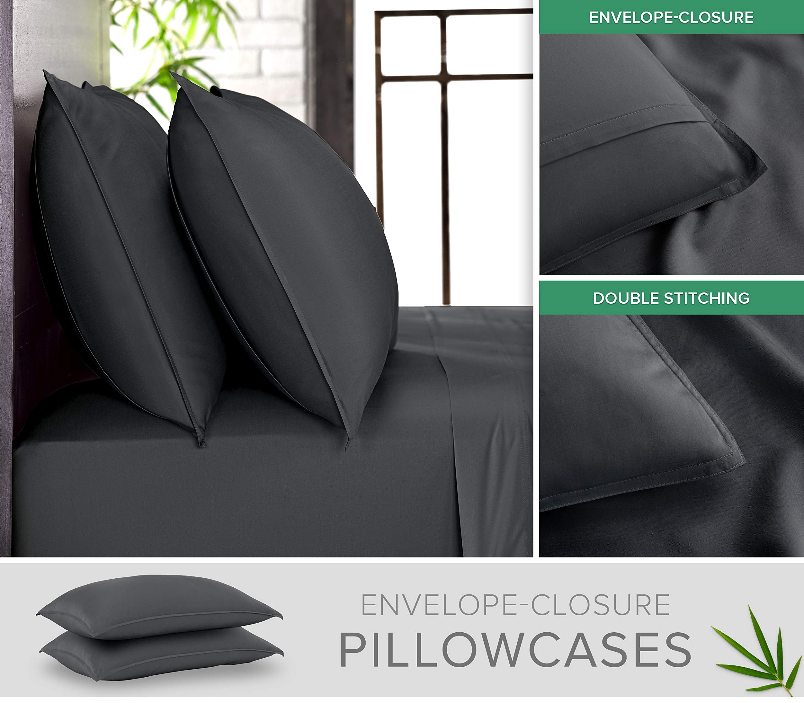 Pure Bamboo queen sheets four-piece set displayed for complete bedding solution