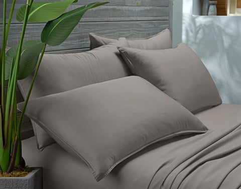 Pure Bamboo queen sheets graphite pillowcase pair showcasing envelope closure and smooth texture.