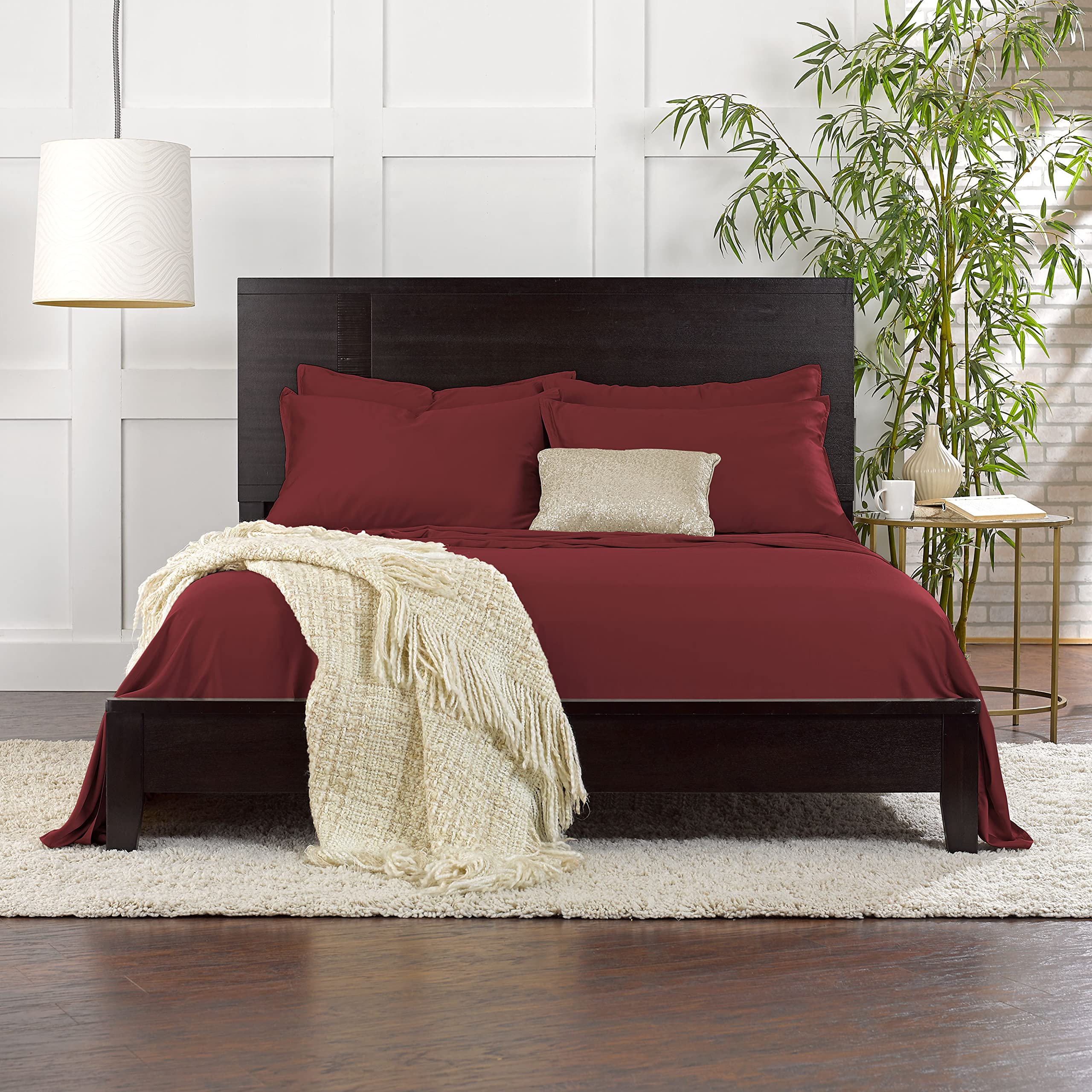 Pure Bamboo Queen Sheets Merlot 300 thread count sateen weave detail.