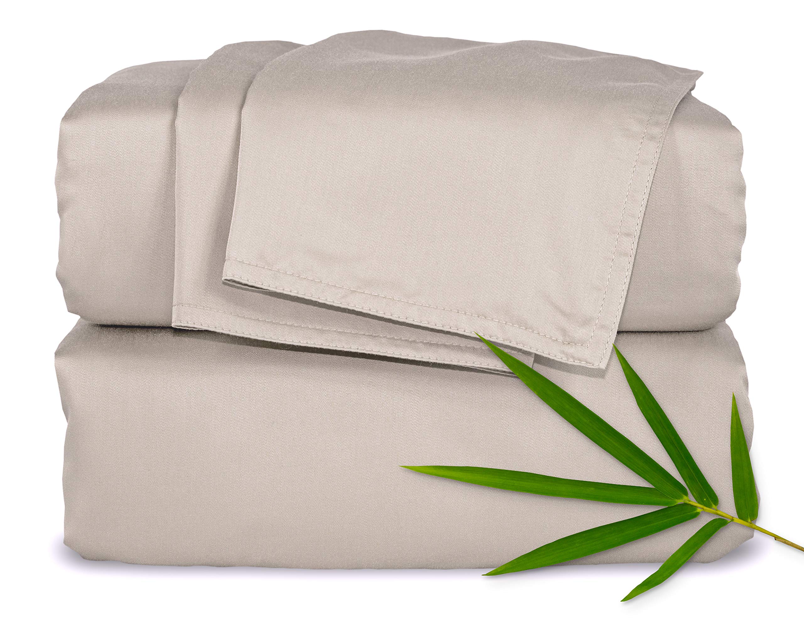 Pure Bamboo Queen Sheets packaging view highlights premium bedding for all-season comfort.