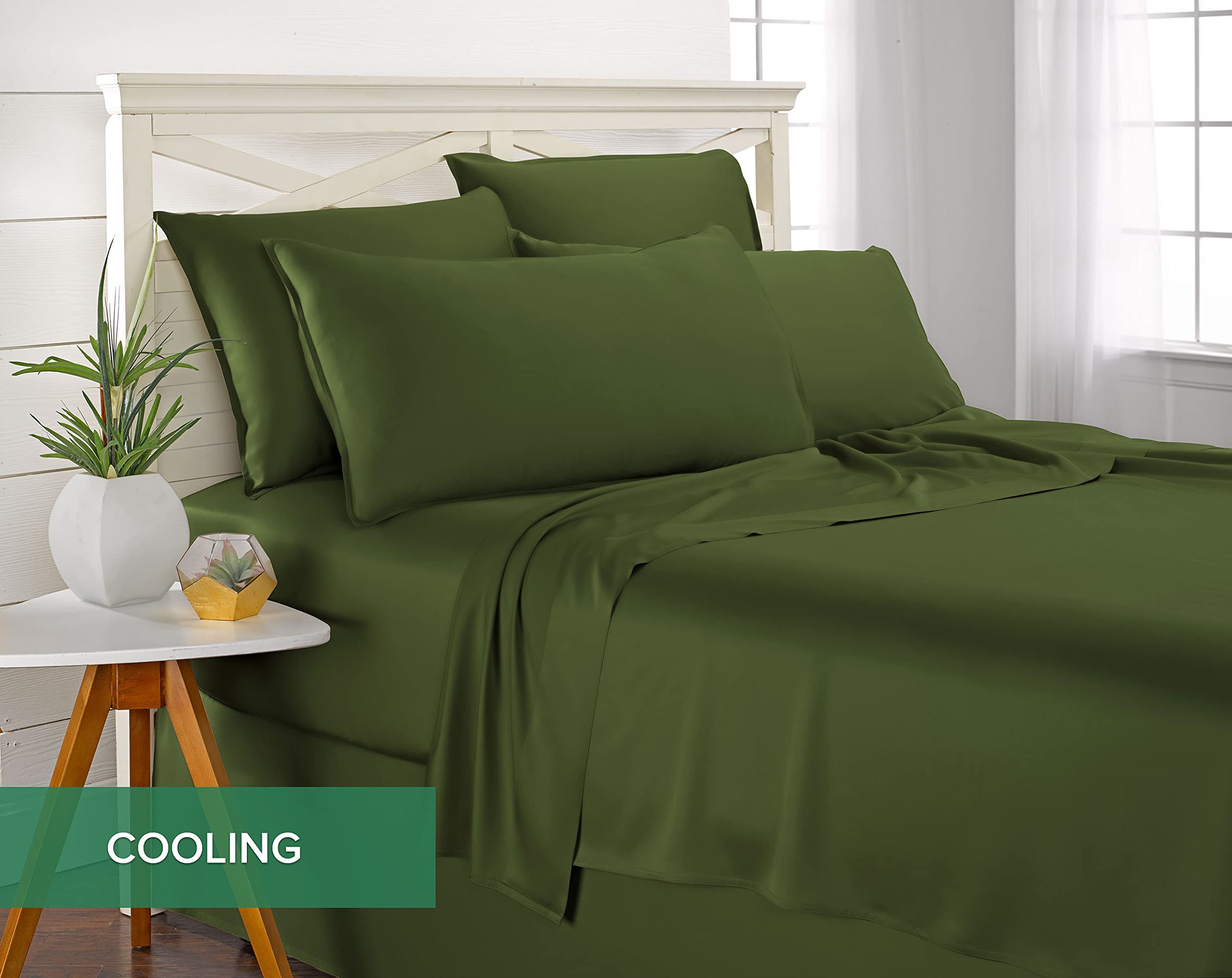 Pure Bamboo Queen 300tc sateen weave in pesto for soft breathable fabric