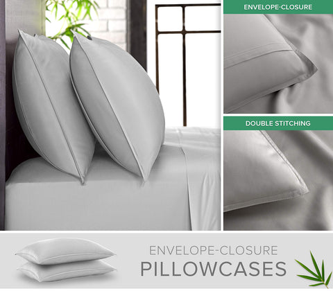 Pure Bamboo Queen Sheets pillowcase closeup with envelope-style closure for neat pillow retention