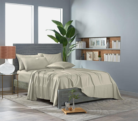 Pure Bamboo Queen Sheets pillowcases in birch featuring envelope closures for secure, neat sleeping