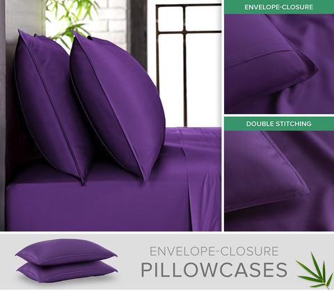 Pure Bamboo queen sheets pillowcases feature envelope closure for secure pillow styling.