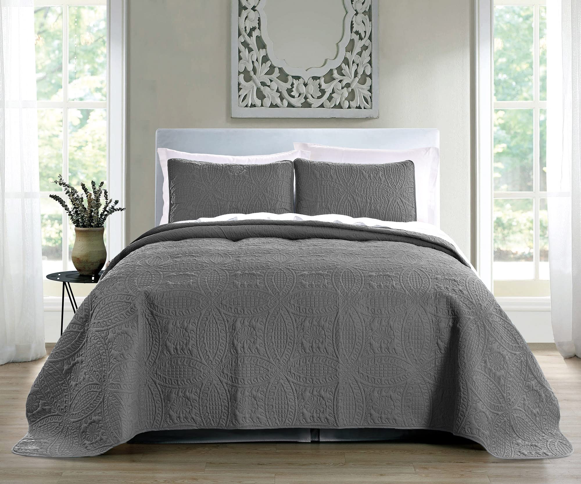 Pure Bedding quilt set close-up showing geometric stitching for durability.