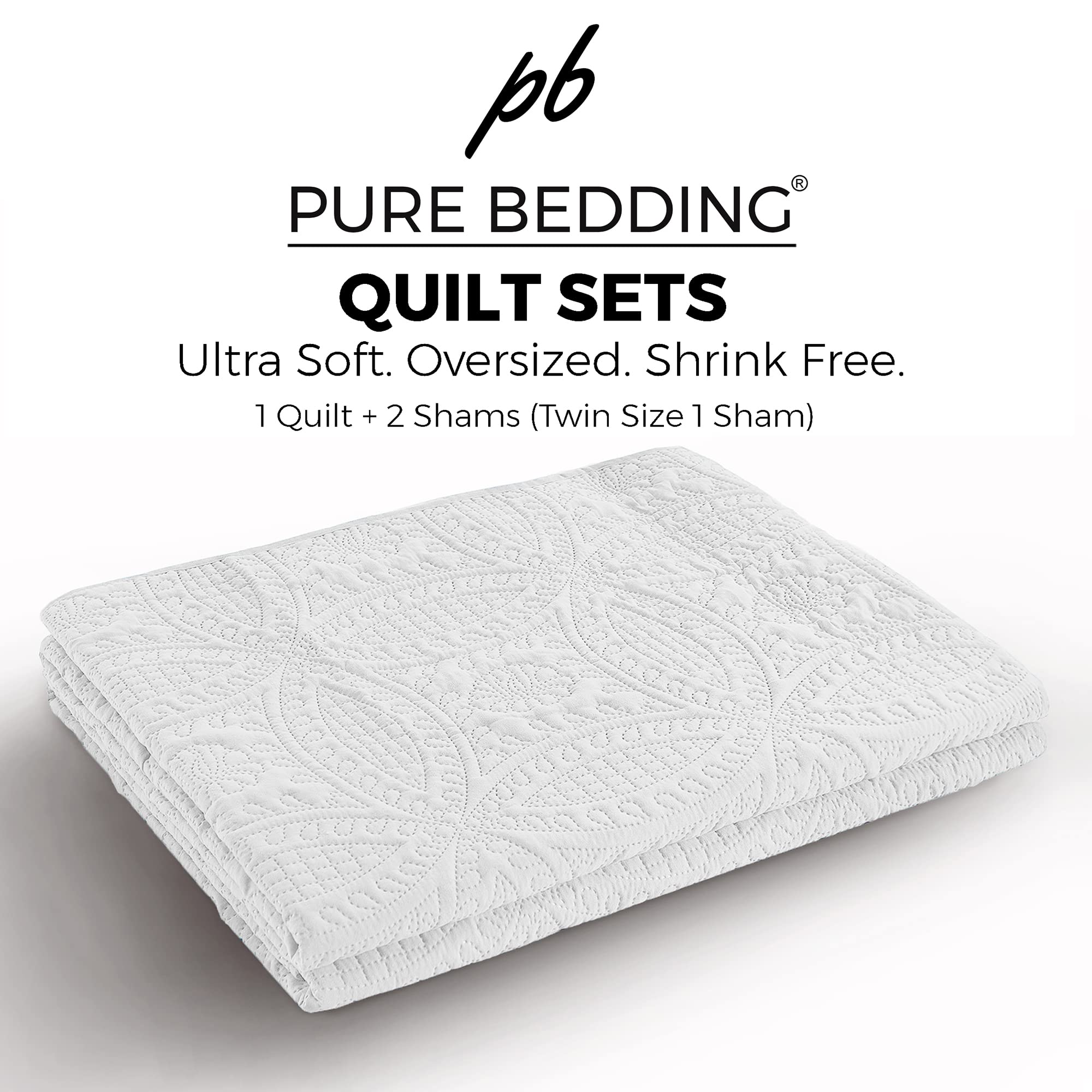 Pure Bedding geometric quilt pattern closeup showing neat stitches and soft microfiber feel.