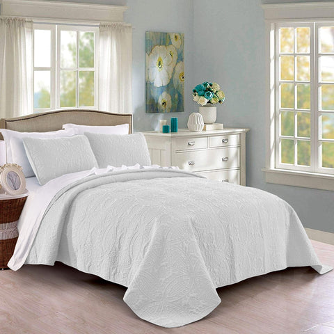 Pure Bedding quilt set king white with geometric stitching for all-season comfort.