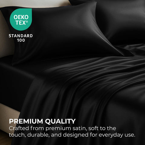 Pure Bedding king satin flat sheet showcases smooth, reflective finish.