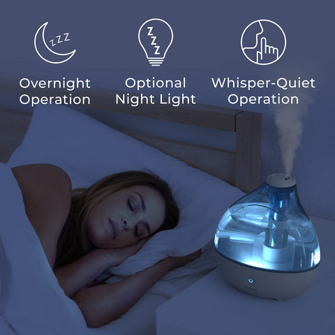 Compact 1.7L tank design saves tabletop space on desks and nightstands