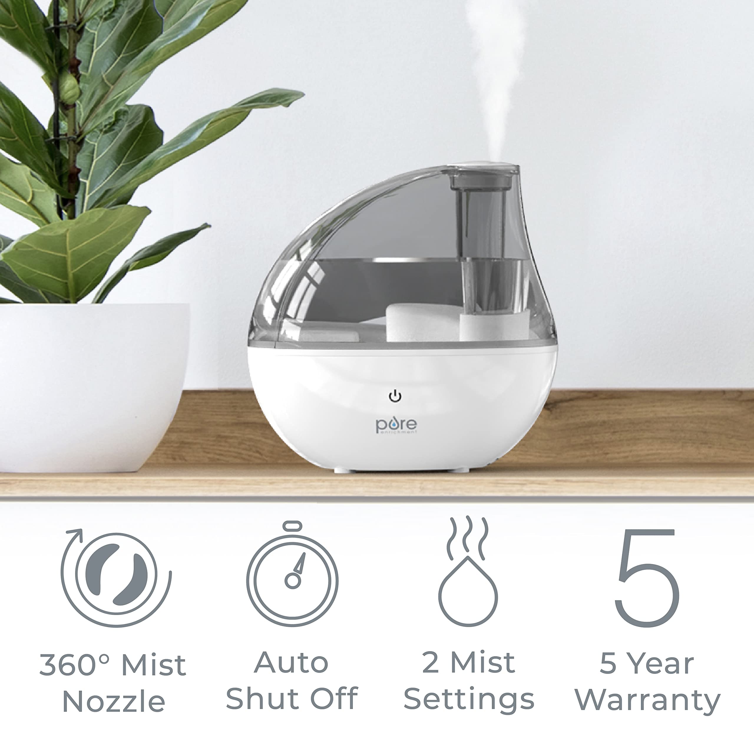 MistAire Silver in a bedroom setup providing restful atmosphere with soft light and quiet operation.