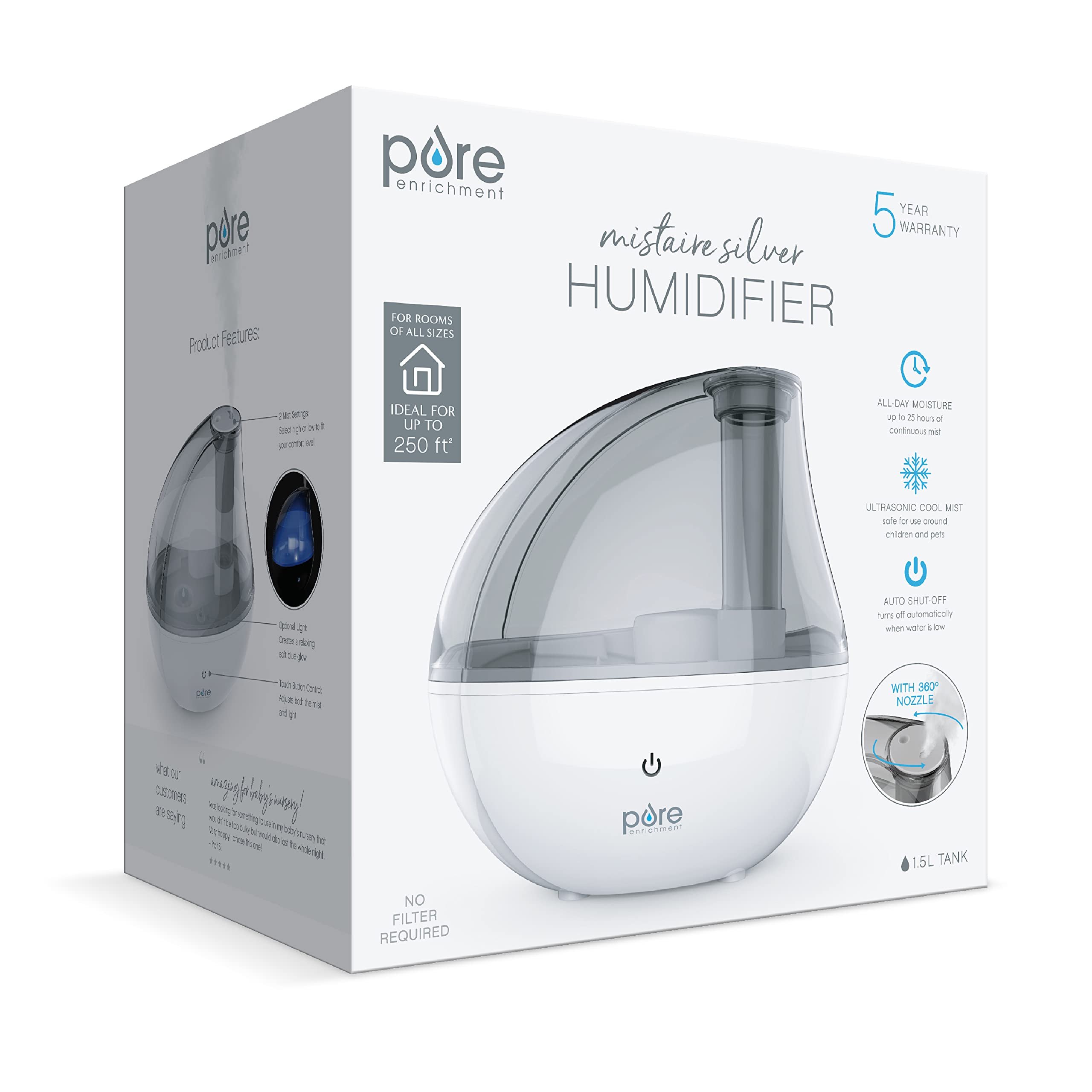 MistAire Silver BPA free construction indicating mindful use in homes