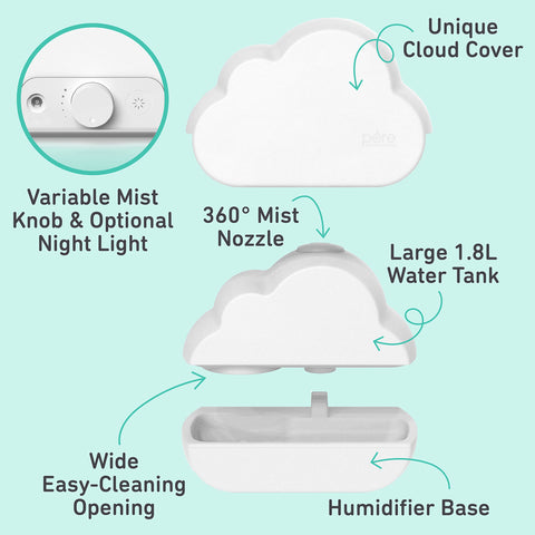 Pure Enrichment PureBaby Cloud Humidifier 360° nozzle directs mist precisely.