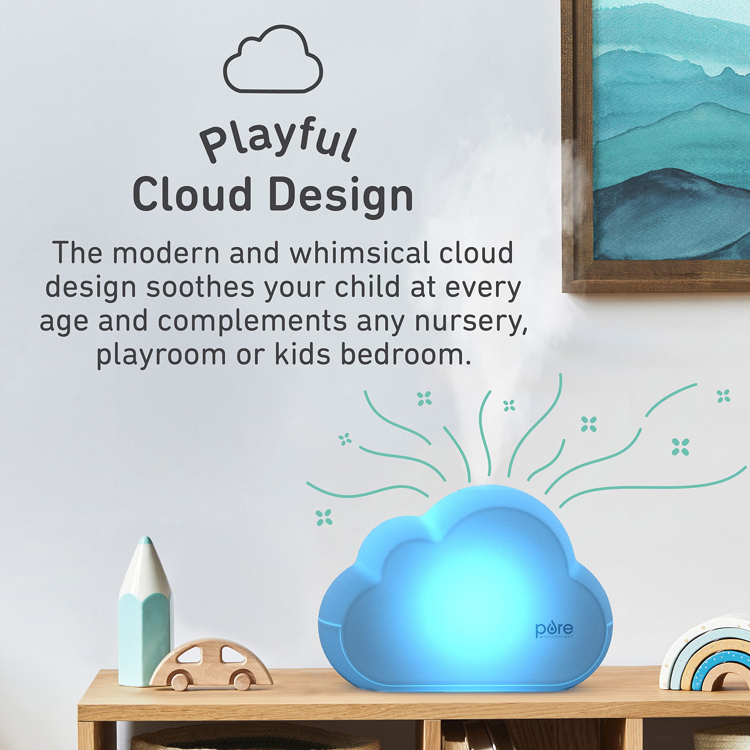 Pure Enrichment PureBaby Cloud Humidifier runs up to 24 hours quietly.