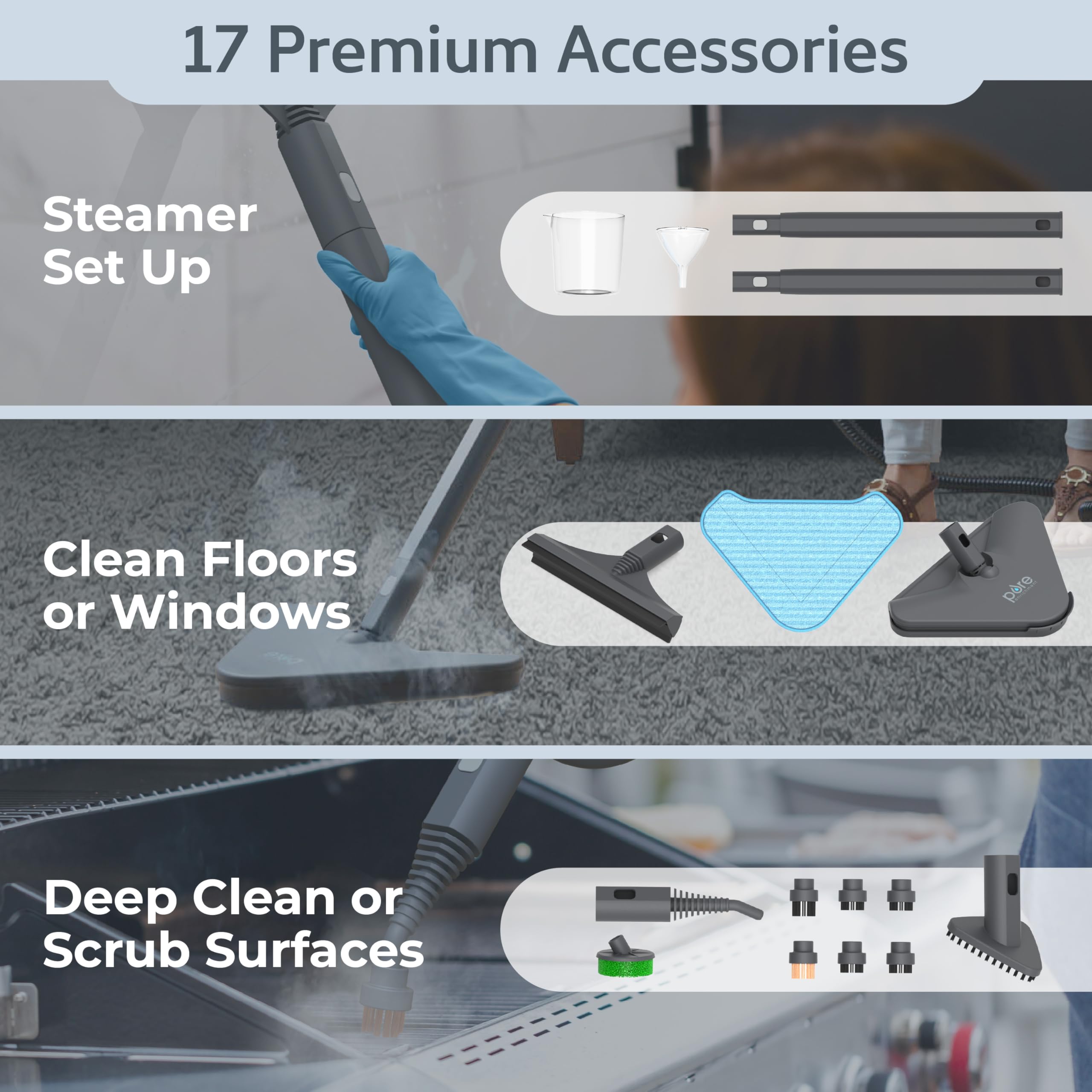 Pure Enrichment PureClean XL squeegee and brushes for windows and tiles.