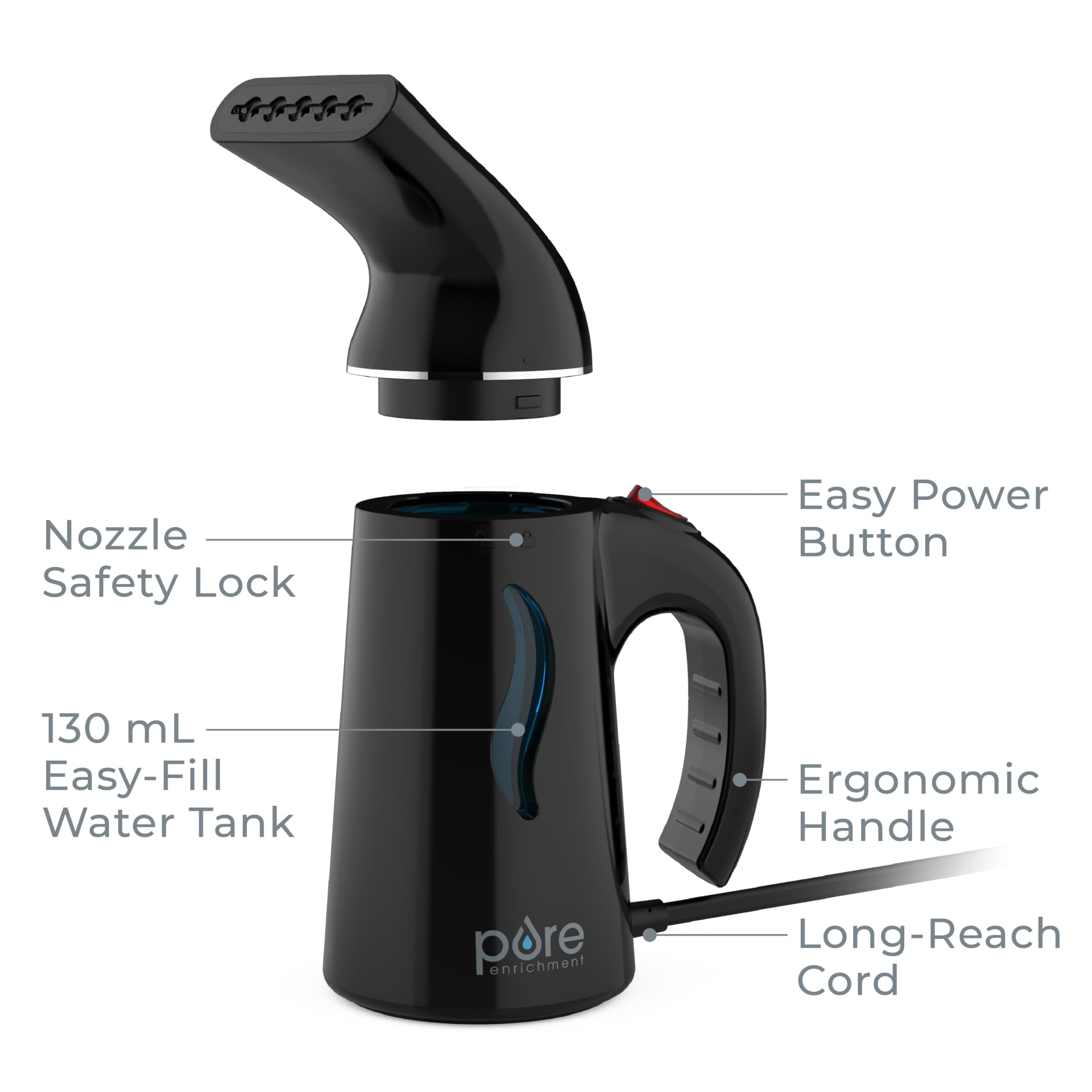 Even nozzle design of PureSteam distributes steam evenly for precise touch-ups.