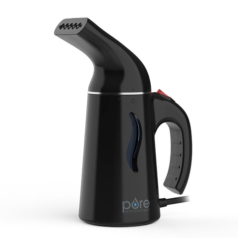 Pure Enrichment PureSteam handheld steamer, comfortable handle for quick wrinkle removal on the go.