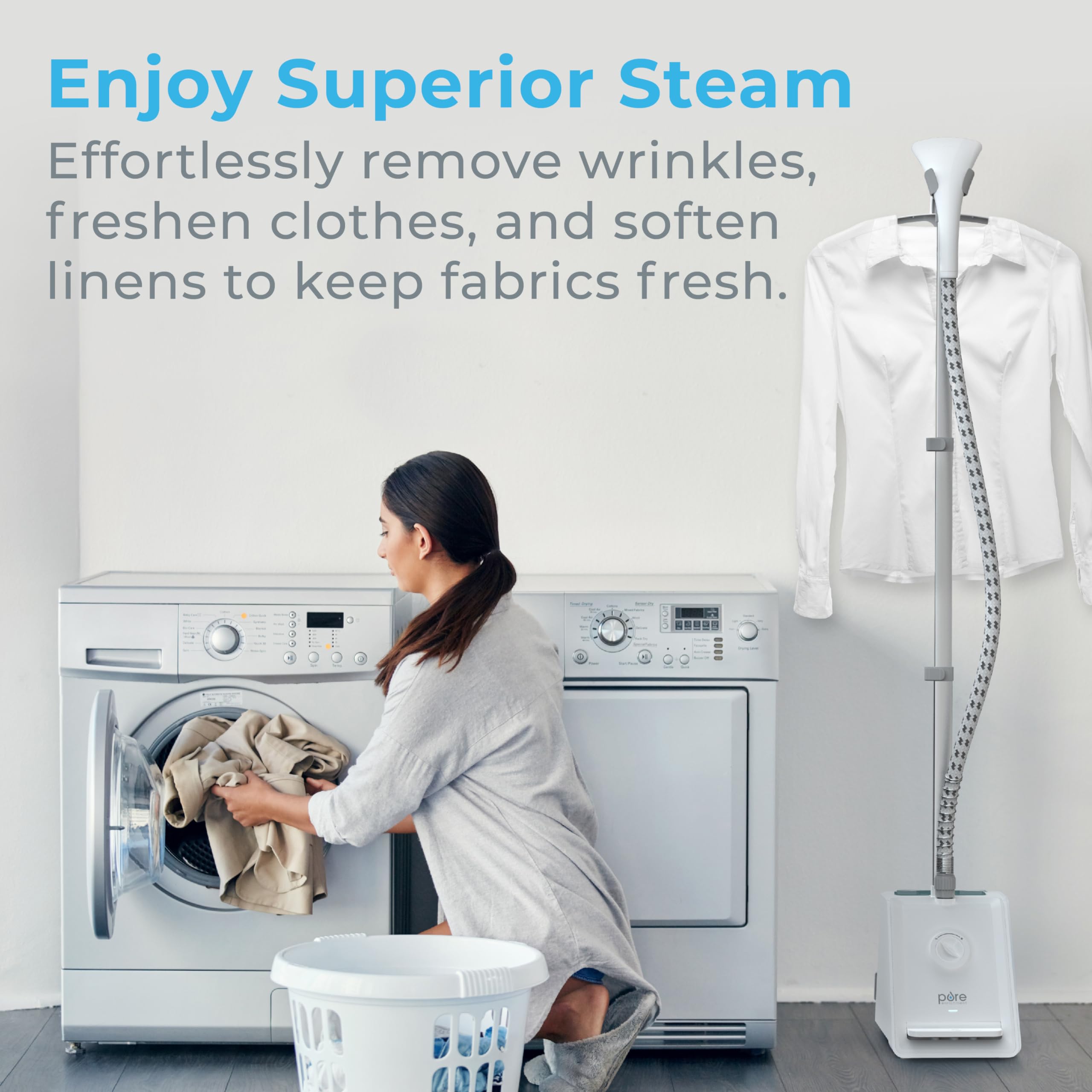 PureSteam Pro pedal on base enables hands-free steaming for continuous use