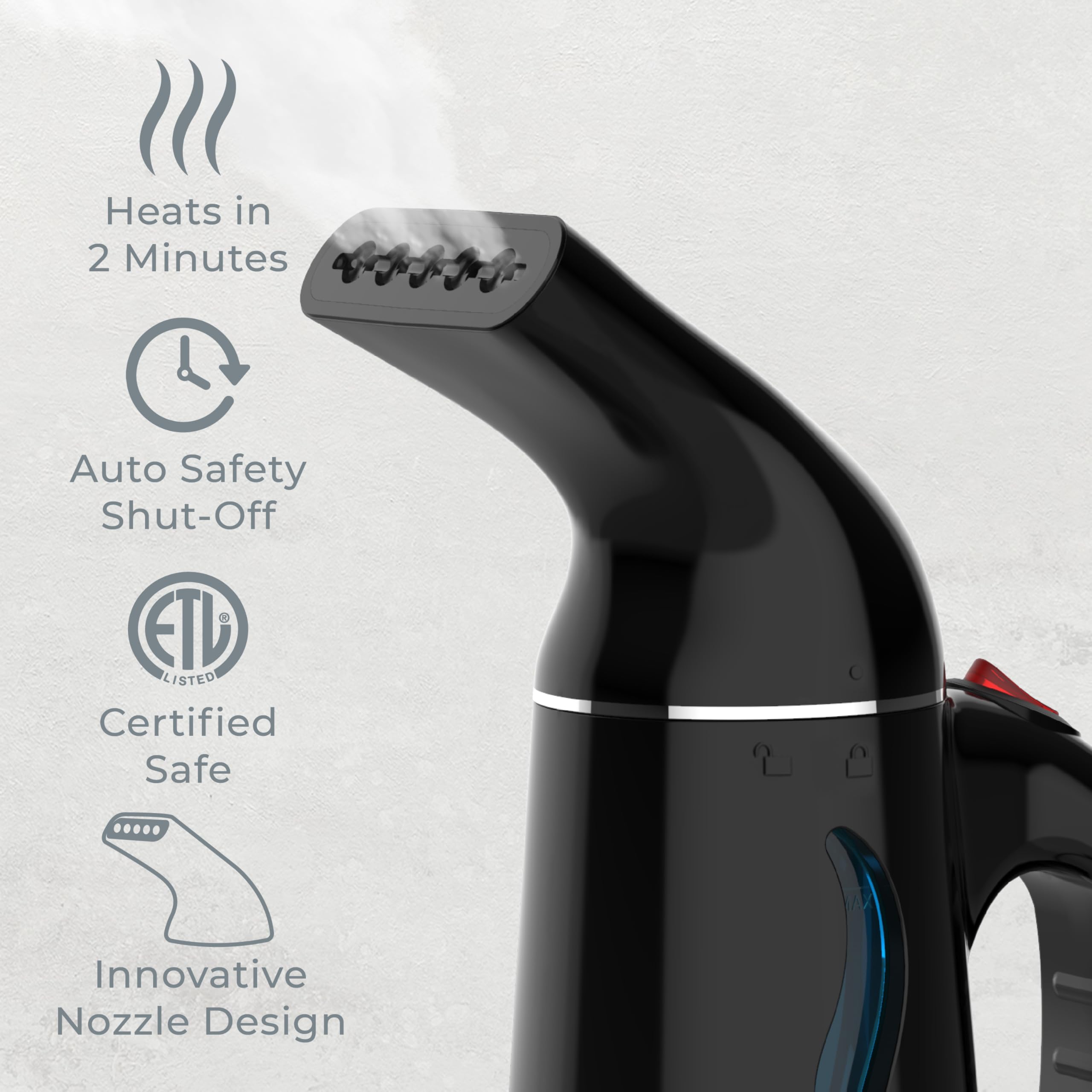 Fast-heat feature of PureSteam delivers wrinkle relief in about two minutes.