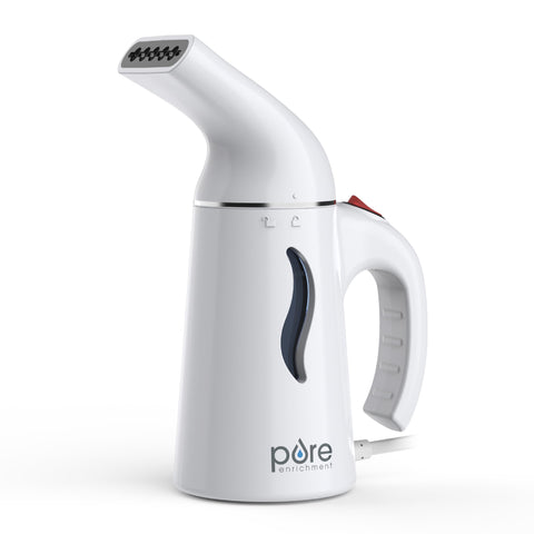 Pure Enrichment PureSteam front view shows a portable steamer for quick wrinkle refresh.