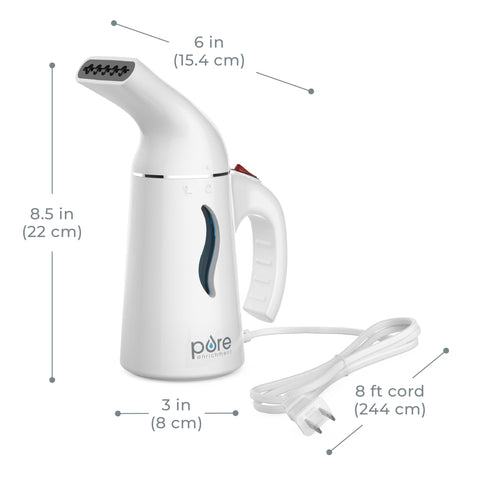 Pure Enrichment PureSteam-steamer-wrinkle-removal highlights quick smoothing of garments and home textiles.