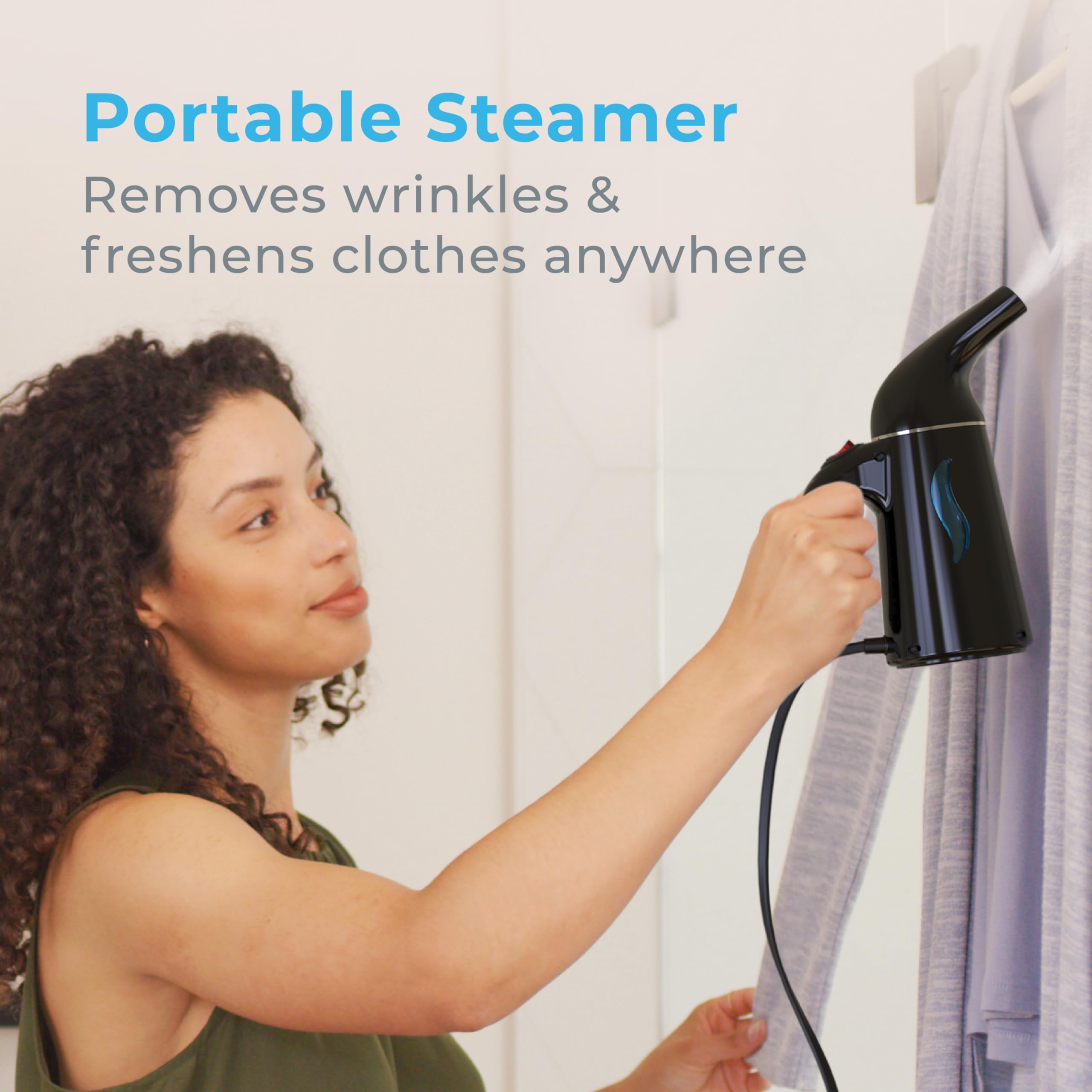 Compact travel design of PureSteam for easy packing and on-the-go refreshment.