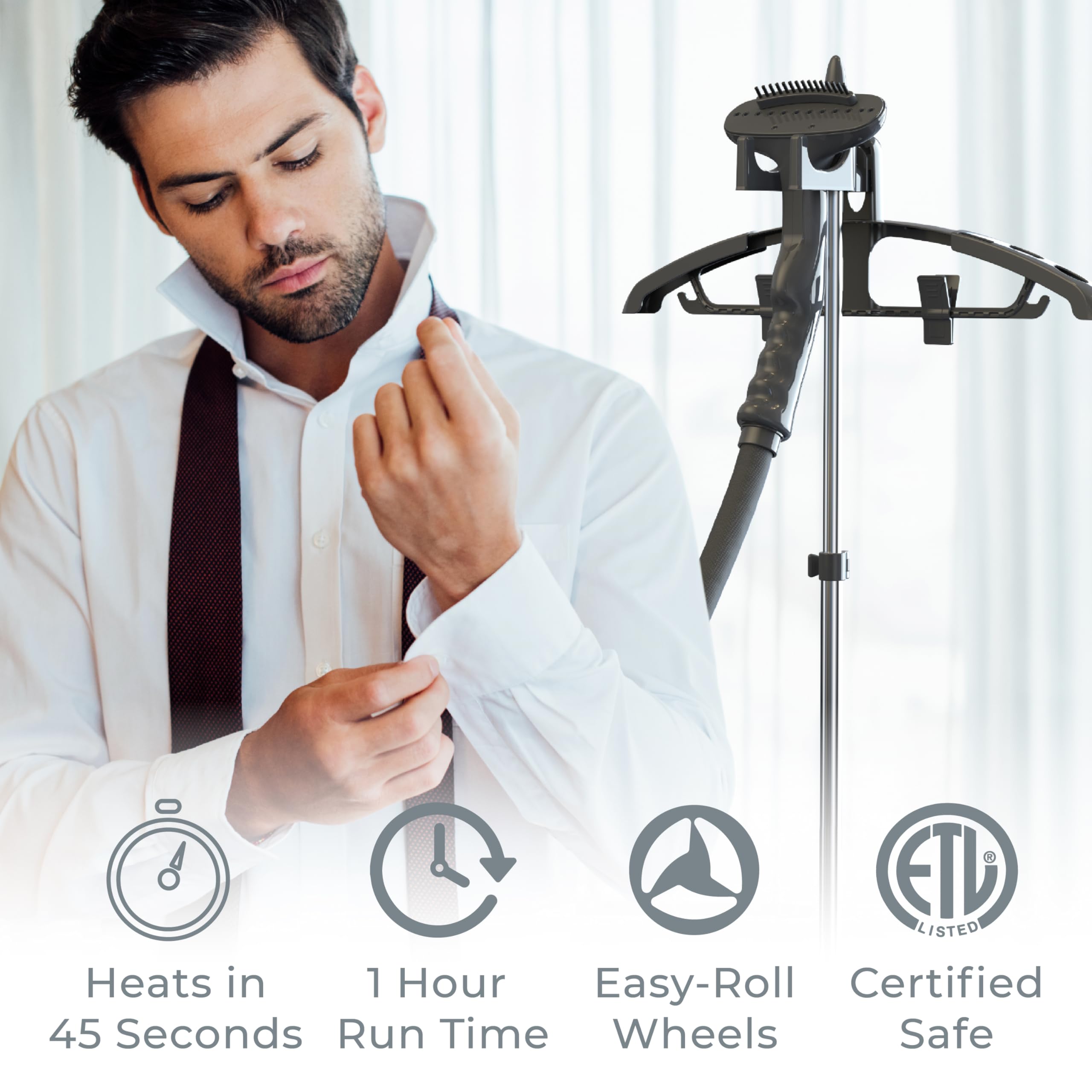 Pure Enrichment PureSteam XL heats in 45 seconds for quick wrinkle relief
