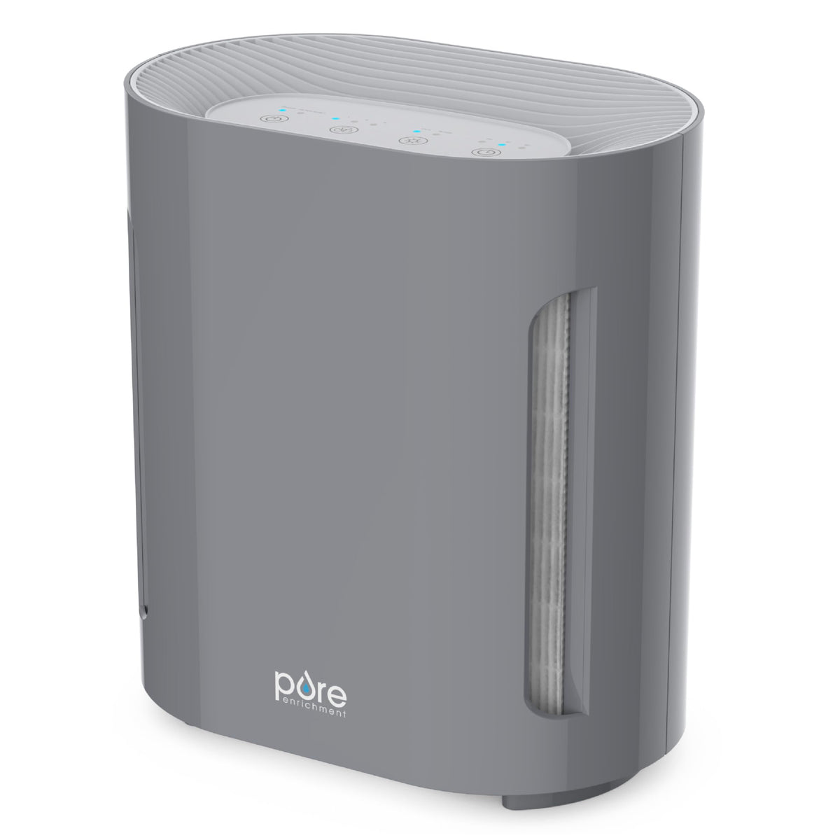 Pure Enrichment PureZone air purifier gray front view, capturing dust and allergens