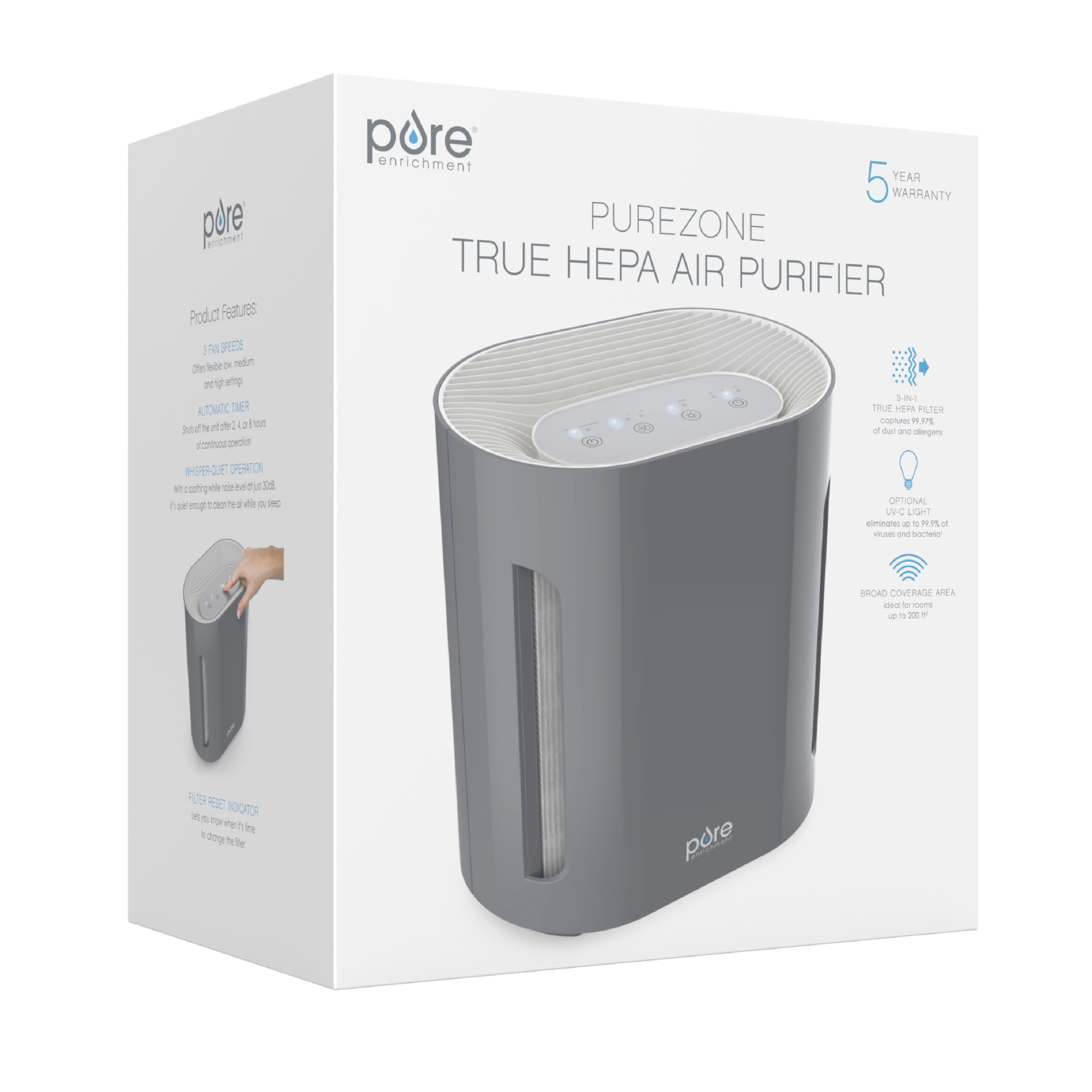 PureZone purifier packaging with quick-start guide for easy setup