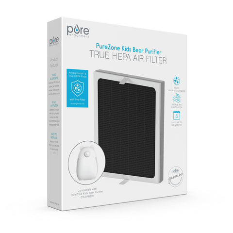 Label on Pure Enrichment PureZone Kids Bear filter guides correct replacement timing.