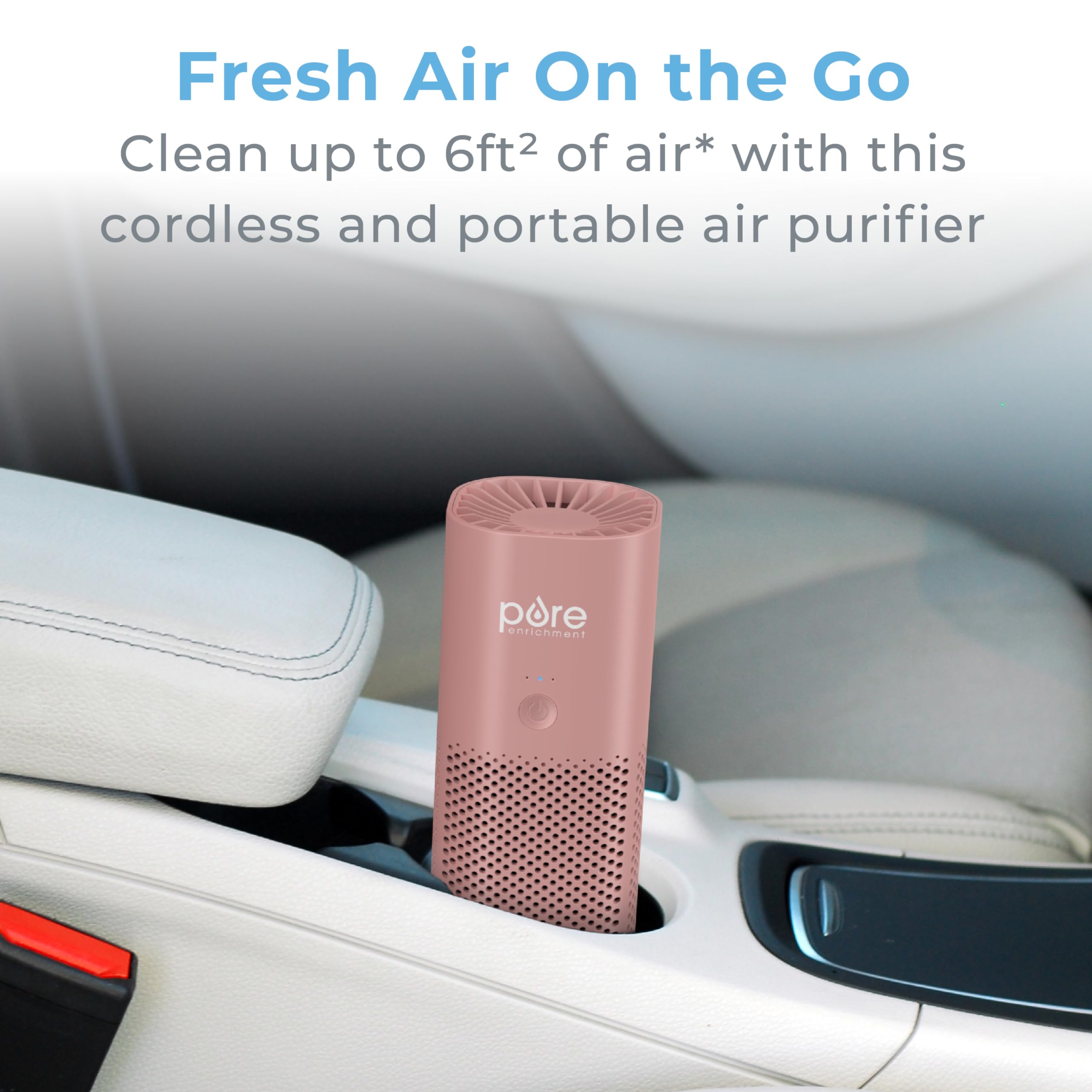 Pure Enrichment PureZone Mini cord-free design in use for on-the-go air purification.