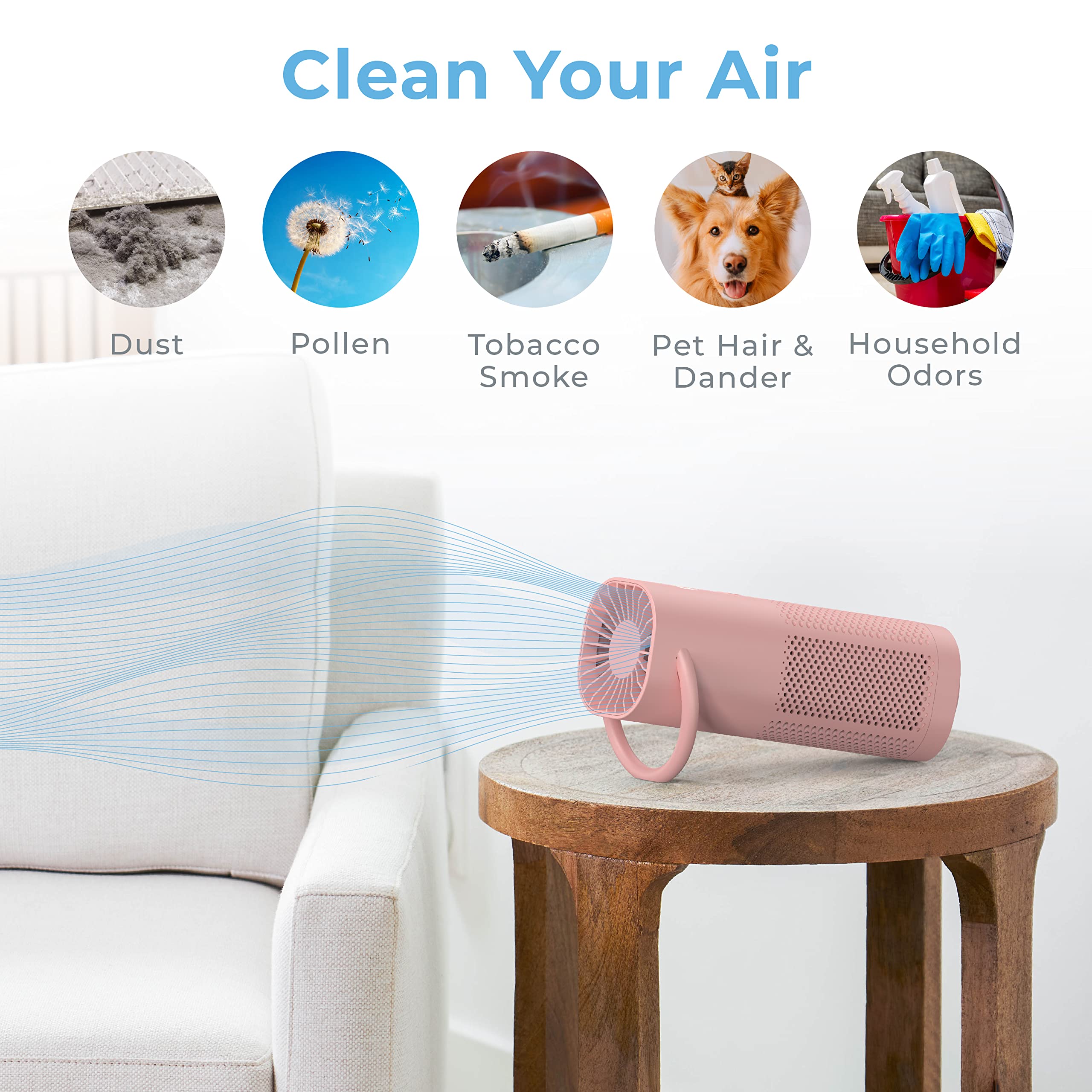 Pure Enrichment PureZone Mini on desk for personal space purification.