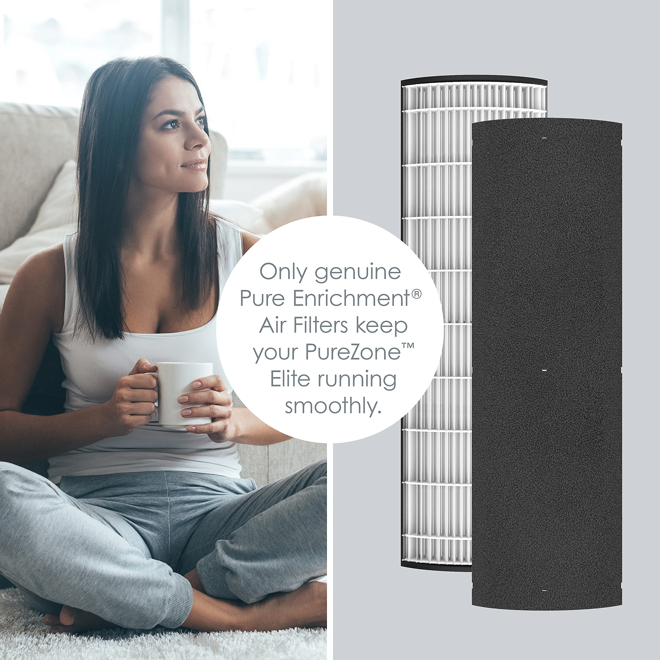 Pure Enrichment True HEPA filter closeup showing dual-stage purification for better air quality