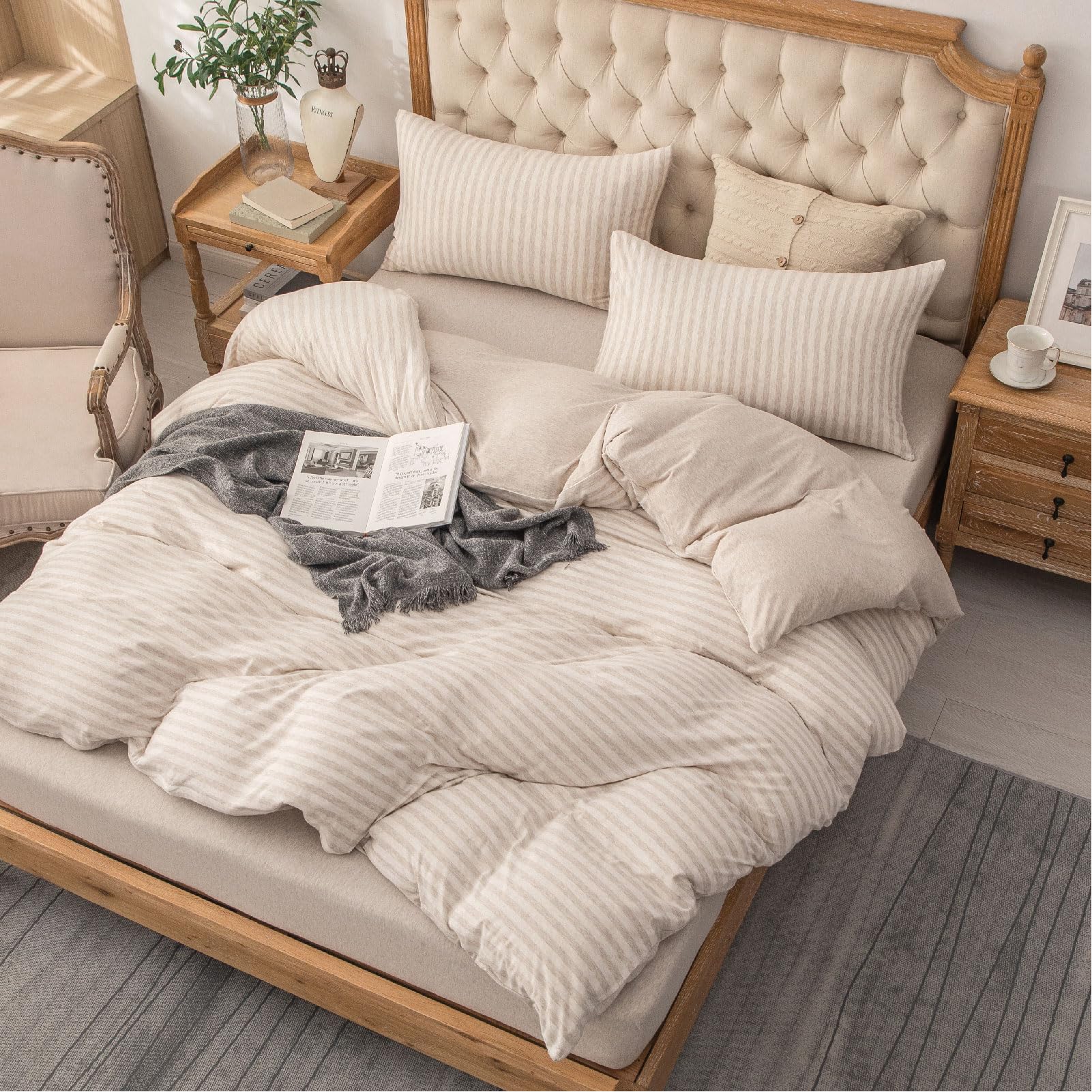 PURE ERA jersey-knit duvet cover showing eight interior corner ties to keep the comforter in place