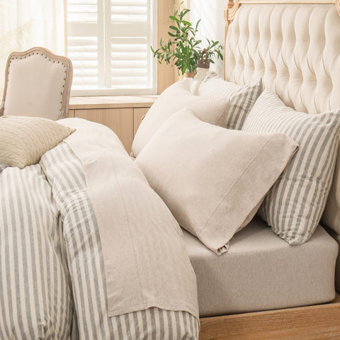PURE ERA Jersey Knit flat sheet in Heather Beige offers cloud-soft comfort