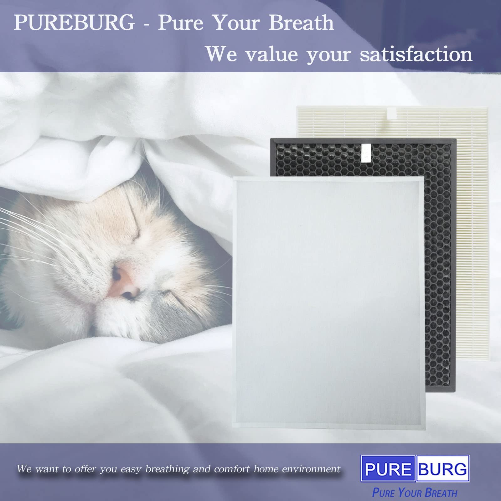 PUREBURG easy-install filters help keep purifier fresh and efficient