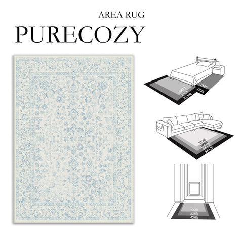 PureCozy blue distressed pattern area rug enhances retro living room decor