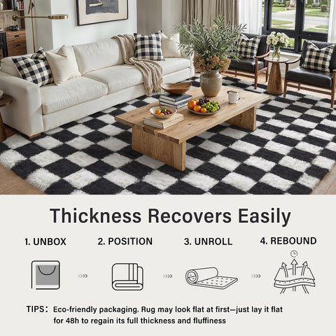 PureCozy checkered rug easy care vacuum and wipe clean.