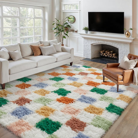 PureCozy rug shows non-slip backing with dense anti-slip dots for secure placement.