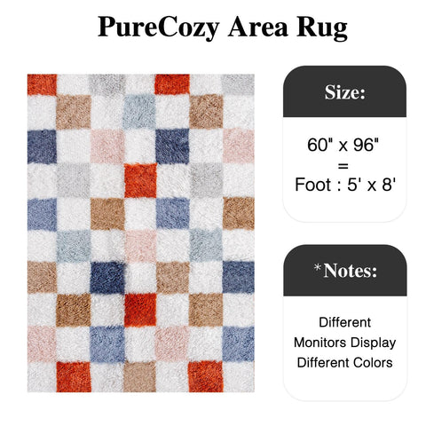 PureCozy checkered rug close-up of plush pile for cozy foot comfort