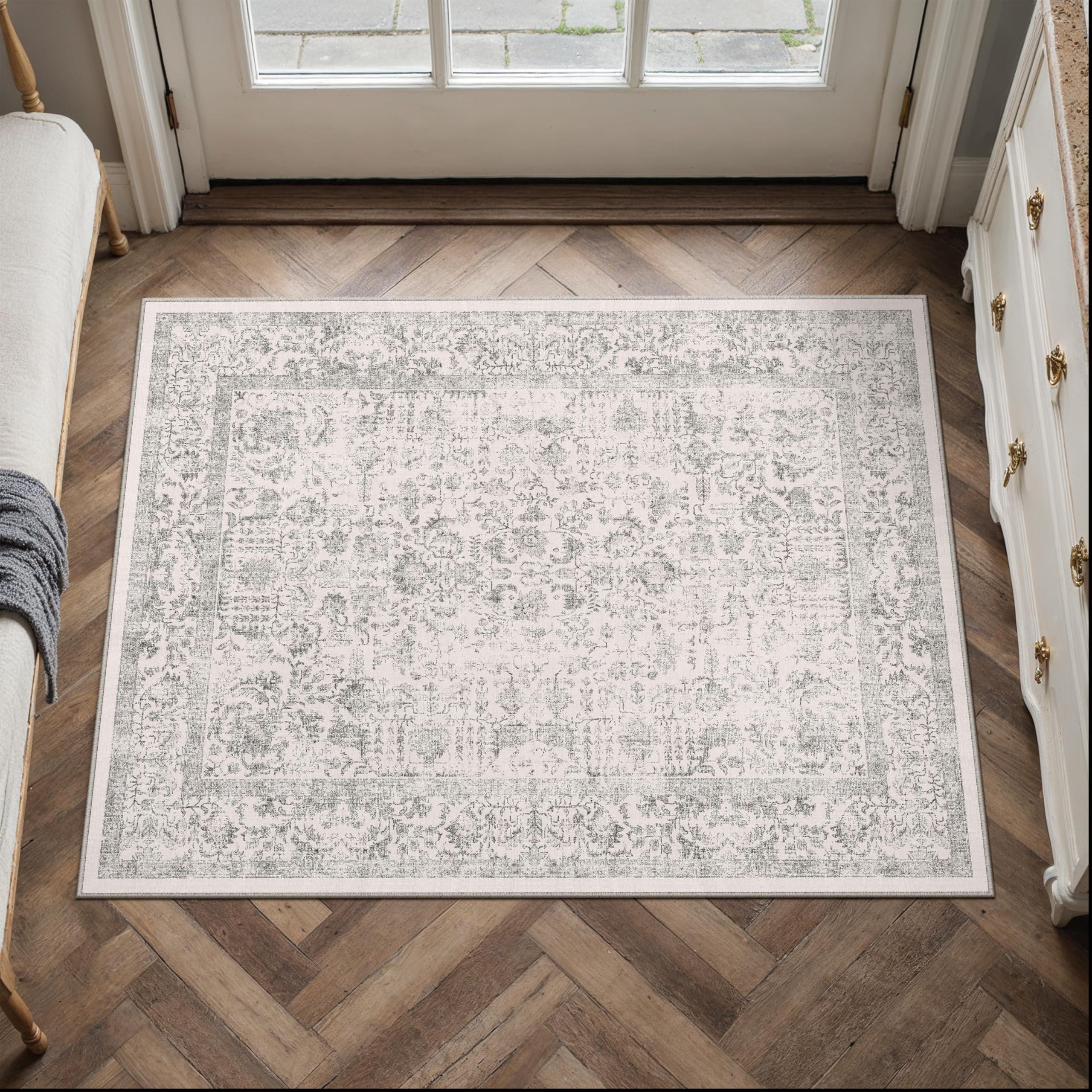 PureCozy Gray Entryway Rug texture close-up showing durable fibers