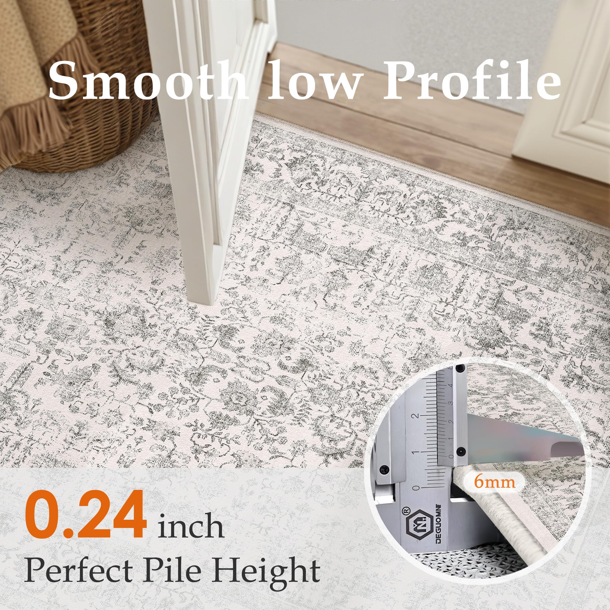 PureCozy Gray Entryway Rug detailed distressed pattern
