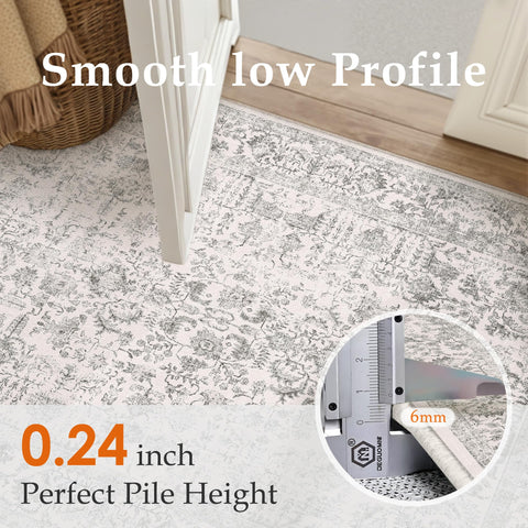 PureCozy Gray Entryway Rug detailed distressed pattern