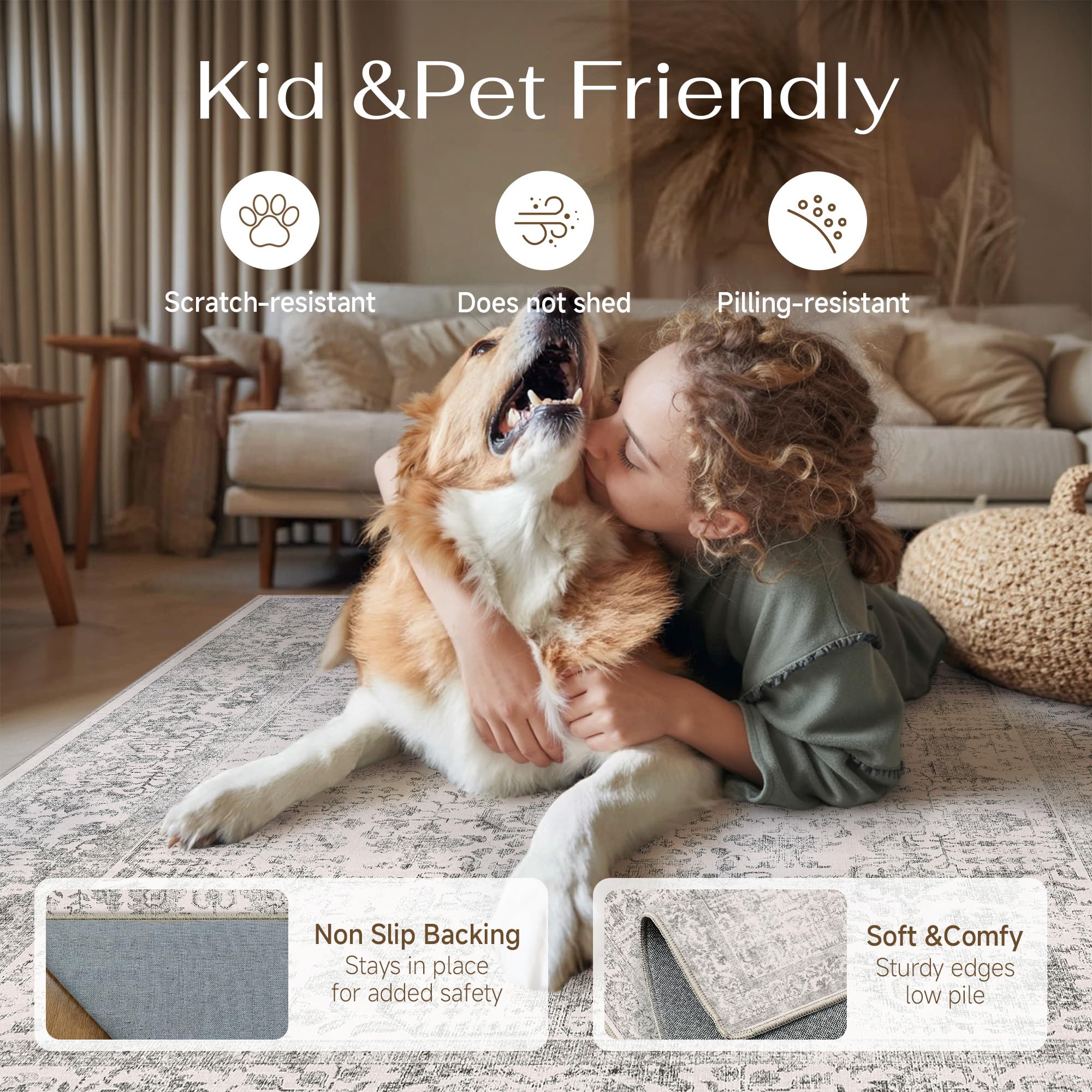 PureCozy Gray Entryway Rug non-slip back keeps it in place