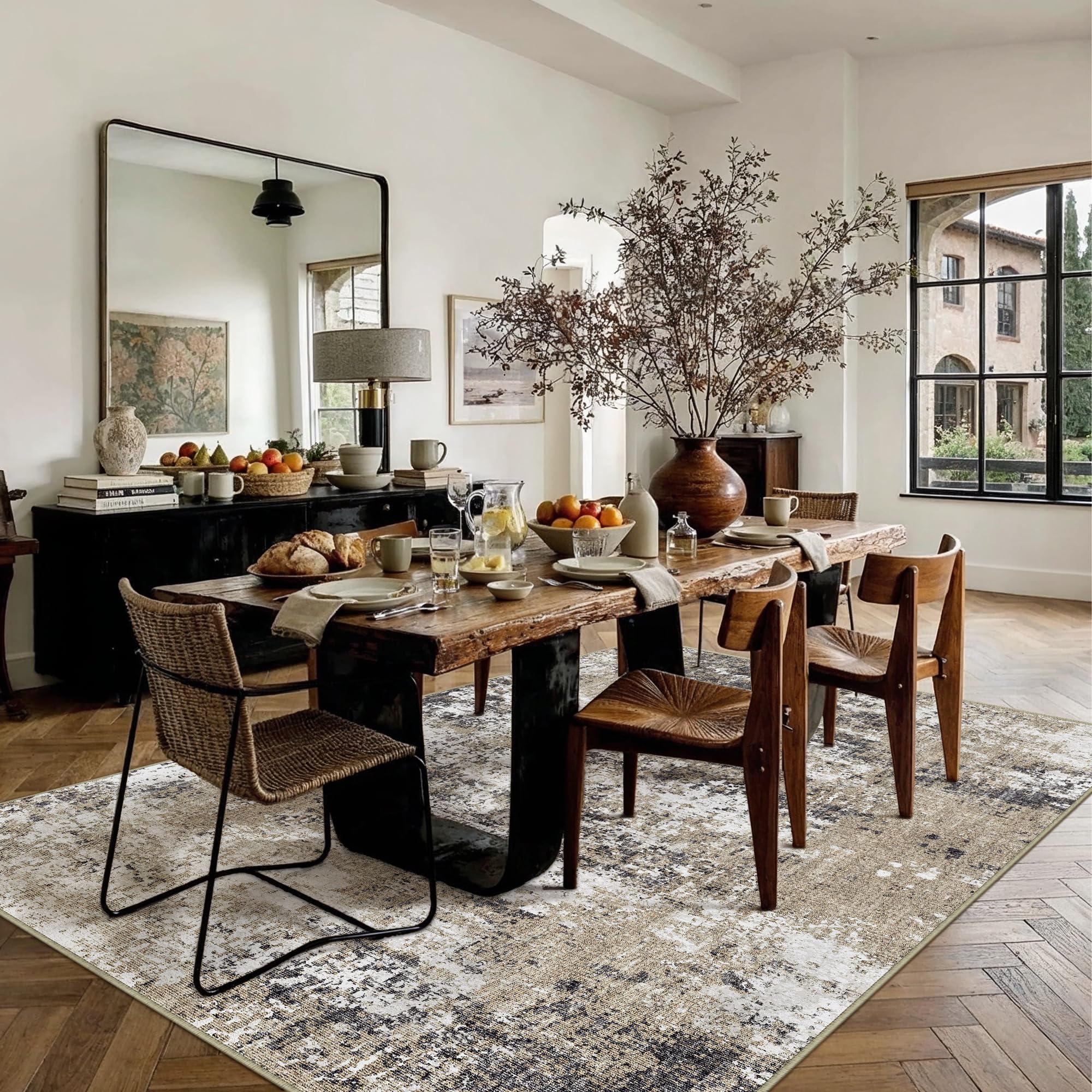 PureCozy modern neutral rug provides versatile color and size options for any room.