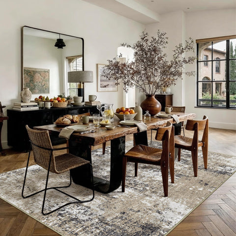 PureCozy modern neutral rug provides versatile color and size options for any room.